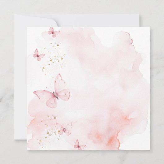 私たちの小さな蝶ガールピンク1st誕生日パーティー 招待状 (裏面)