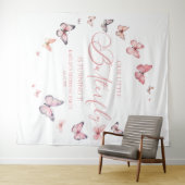 私たちの小さな蝶ソフトピンクの誕生日パーティー タペストリー (インサイチュ(横))