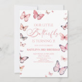 私たちの小さな蝶ソフトピンクの誕生日パーティー 招待状 (正面)
