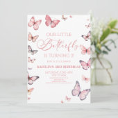 私たちの小さな蝶ソフトピンクの誕生日パーティー 招待状 (スタンド正面)