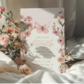 私たちの小さな蝶ピンクの女の子の誕生日 招待状