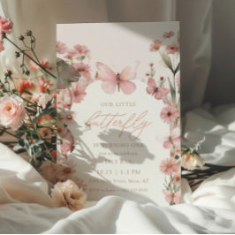 私たちの小さな蝶ピンクの女の子の誕生日 招待状