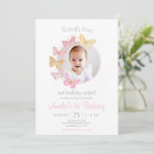 私たちの小さな蝶ピンクパープルガール1st誕生日 招待状 (スタンド正面)