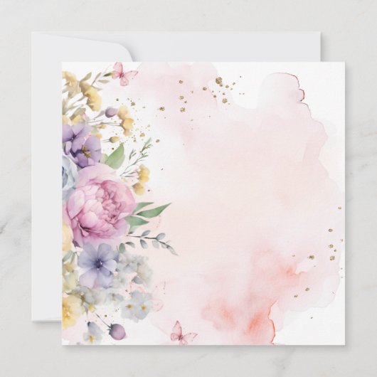 私たちの小さな蝶ピンクワイルドフラワー1st誕生日 招待状 (裏面)