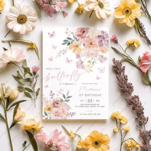 私たちの小さな蝶フローラ1st誕生日 招待状