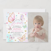 私たちの小さな蝶レインボーガール誕生日写真 招待状 (正面)