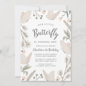 私たちの小さな蝶1st誕生日かわいい水色 招待状 (正面)