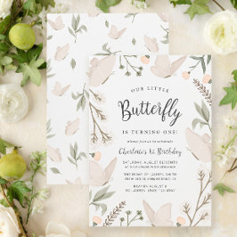 私たちの小さな蝶1st誕生日かわいい水色 招待状