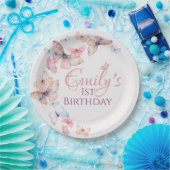 私たちの小さな蝶 – 水色のカラフル誕生日 ペーパープレート (パーティー)