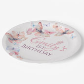 私たちの小さな蝶 – 水色のカラフル誕生日 ペーパープレート (アングル)