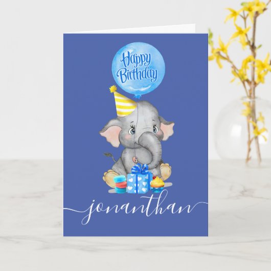 私たちの小さな象の1歳の誕生日を祝う カード (黄色い花)