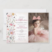 私たちの小さな野の花ベイビーガール 2歳の誕生日パーティー 招待状 (正面)