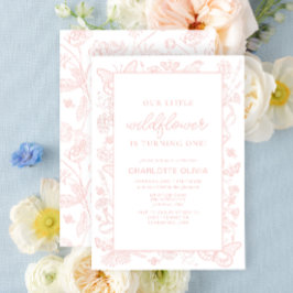 私たちの小さな野生の花1st誕生日ピンクの花 招待状