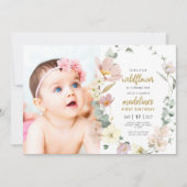 私たちの小さな野花が1歳の誕生日を迎える 招待状 (正面)