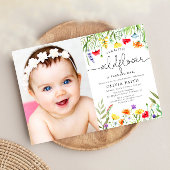 私たちの小さな野花のベビーガール1st誕生日の写真 招待状