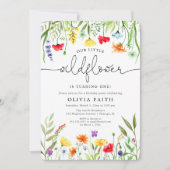 私たちの小さな野花のベビーガール1st誕生日パーティー 招待状 (正面)