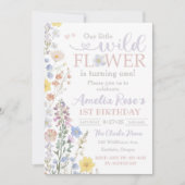 私たちの小さな野花の招待状、1歳の誕生日 招待状 (正面)