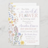 私たちの小さな野花の招待状、1歳の誕生日 招待状 (正面/裏面)