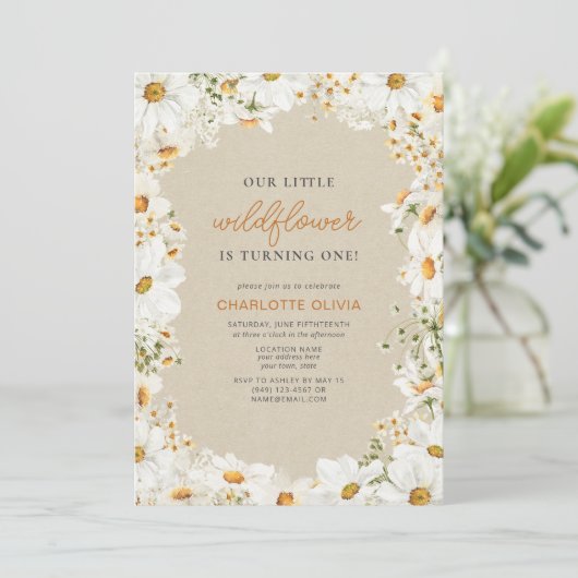 私たちの小さな野花ヴィンテージデイジー1st誕生日 招待状 (スタンド正面)
