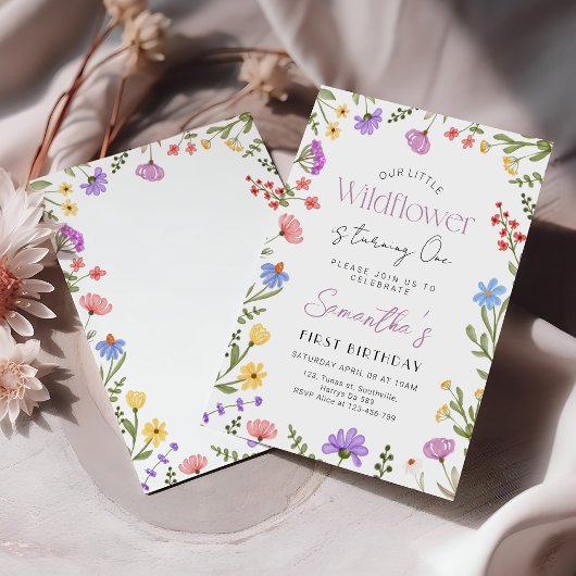 私たちの小さな野花少女1歳の誕生日 招待状