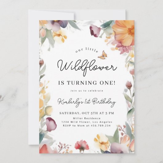 私たちの小さな野花1歳の誕生日 招待状 (正面)
