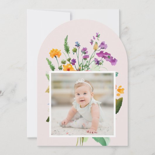 私たちの小さな野花1st誕生日の明るいフローラ 招待状 (裏面)