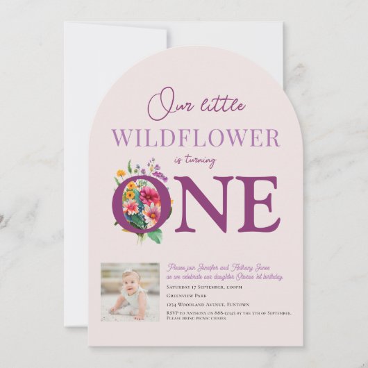 私たちの小さな野花1st誕生日の明るいフローラ 招待状 (正面)