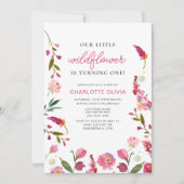 私たちの小さな野花1st誕生日ピンクのフローラ 招待状 (正面)