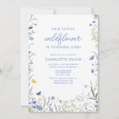 私たちの小さな野花1st誕生日ブルーウォーター色 招待状 (正面)