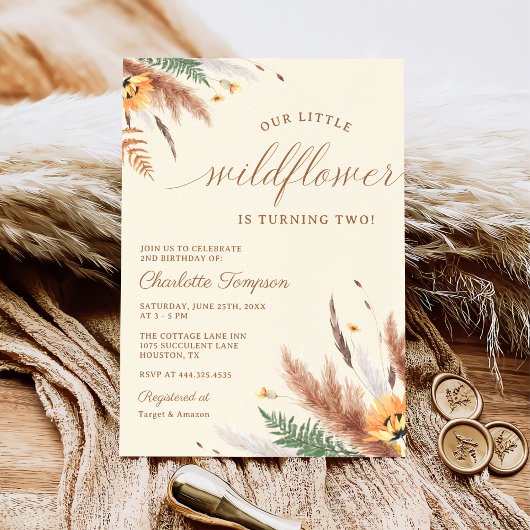 私たちの小さな野花2番目の誕生日パーティー 招待状