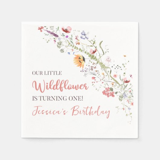 私たちの小さな野草ベビーガール1st誕生日パーティー スタンダードカクテルナプキン (正面)