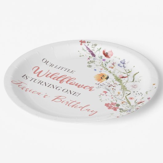 私たちの小さな野草ベビーガール1st誕生日パーティー ペーパープレート (アングル)