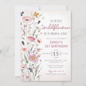 私たちの小さな野草ベビーガール1st誕生日パーティー 招待状 (正面)