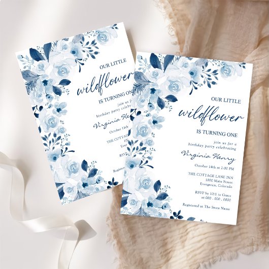 私たちの小さな野草ベビーガール1st誕生日パーティー 招待状