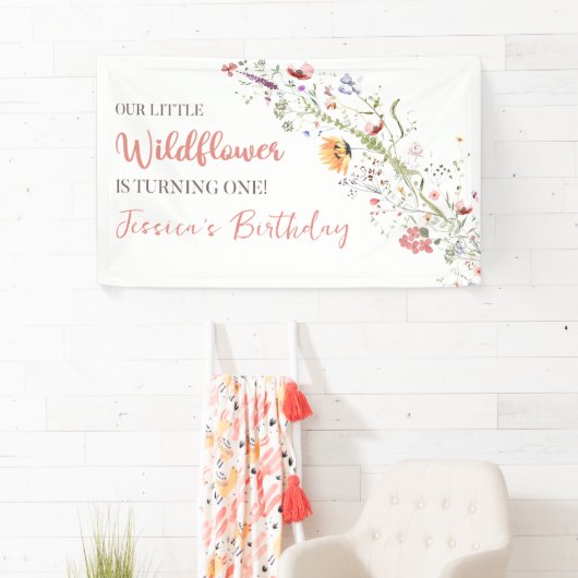 私たちの小さな野草ベビーガール1st誕生日パーティー 横断幕 (インサイチュ)