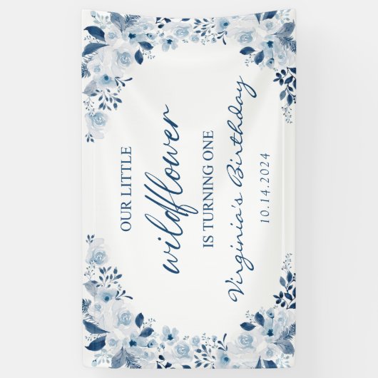 私たちの小さな野草ベビーガール1st誕生日パーティー 横断幕 (縦)