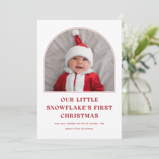 私たちの小さな雪の結晶のバビー最初の写真クリスマス シーズンカード (スタンド正面)