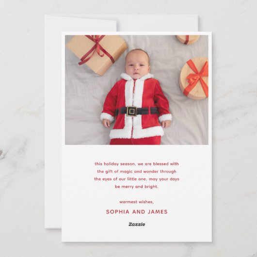 私たちの小さな雪の結晶のバビー最初の写真クリスマス シーズンカード (裏面)