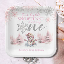 私たちの小さな雪の結晶の女の子 ピンク シルバー 1歳の誕生日