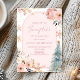 私たちの小さな雪の結晶 ピンクの冬の誕生日パーティー 招待状