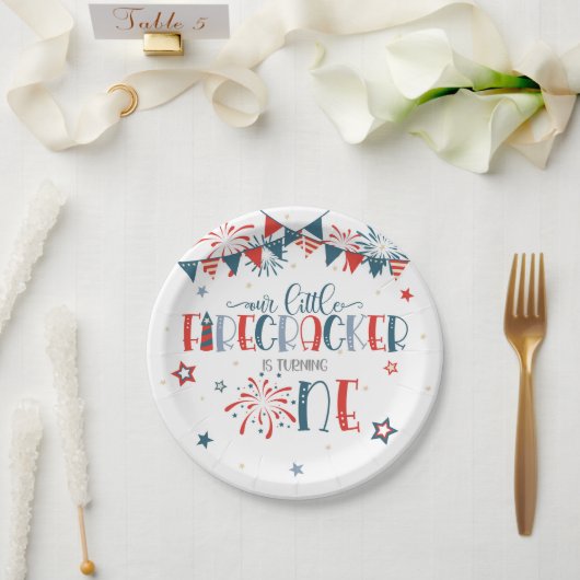 私たちの小さなfirecrackerの最初の誕生日(縁どいいえ) ペーパープレート (ウェディング)