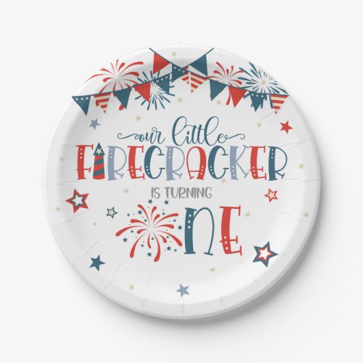 私たちの小さなfirecrackerの最初の誕生日(縁どいいえ) ペーパープレート (正面)