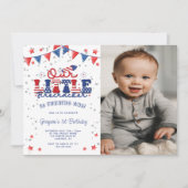 私たちの小さなfirecrcker 1st誕生日の写真 招待状 (正面)