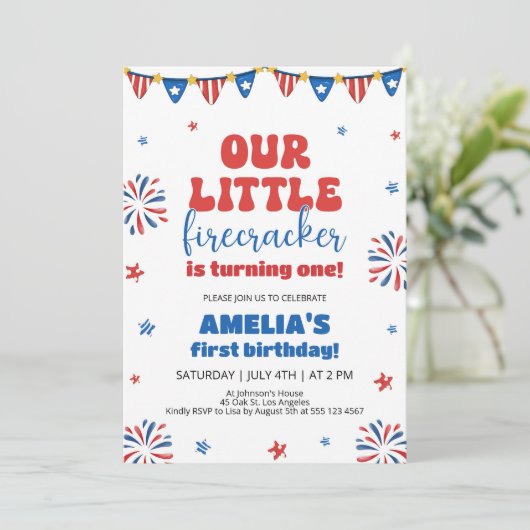 私たちの小さなfirecrcker 1st誕生日パーティー 招待状 (スタンド正面)