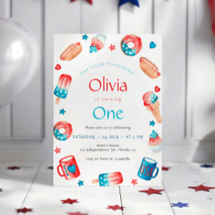 私たちの小さなfirecrcker 1st誕生日パーティー 招待状