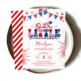 私たちの小さなfirecrcker 1st誕生日パーティー 招待状