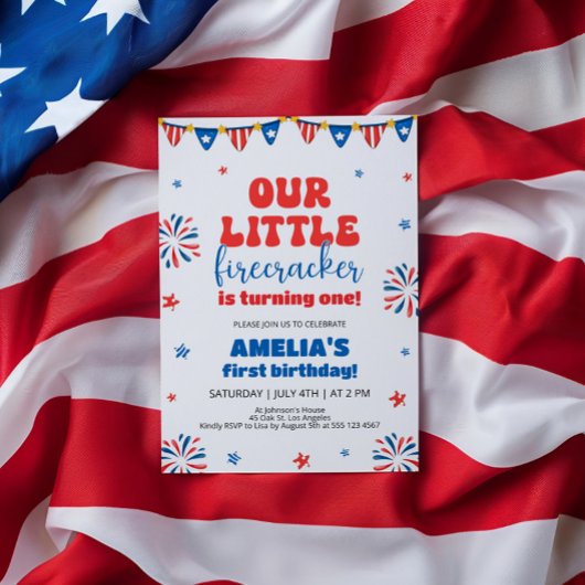 私たちの小さなfirecrcker 1st誕生日パーティー 招待状