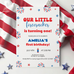 私たちの小さなfirecrcker 1st誕生日パーティー 招待状