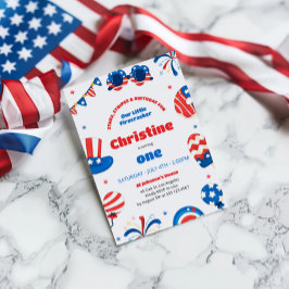 私たちの小さなfirecrcker 1st誕生日パーティー 招待状