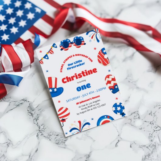 私たちの小さなfirecrcker 1st誕生日パーティー 招待状